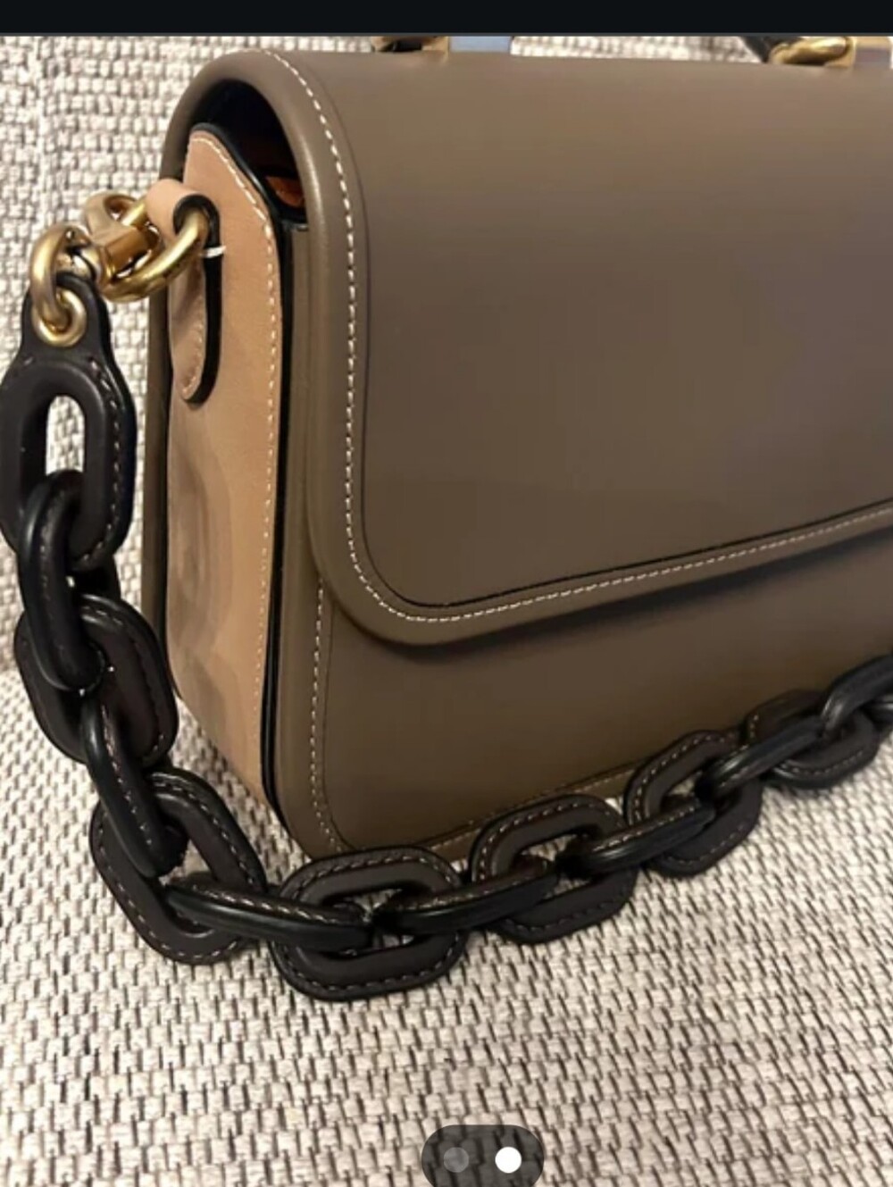 Coach Lux Leather Rogue Top-Handle Bag in Dark Stone with Gold Hardware